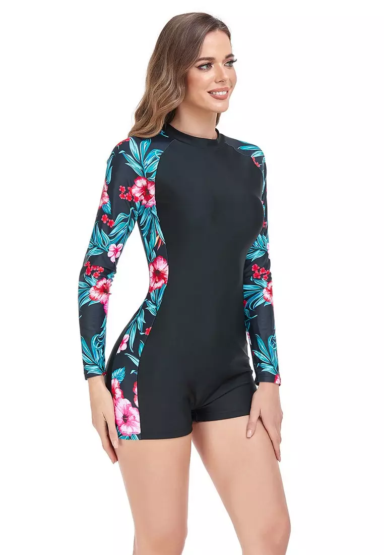 LYX2452 European Lady Long Sleeve Rush Guard Swimwear Green