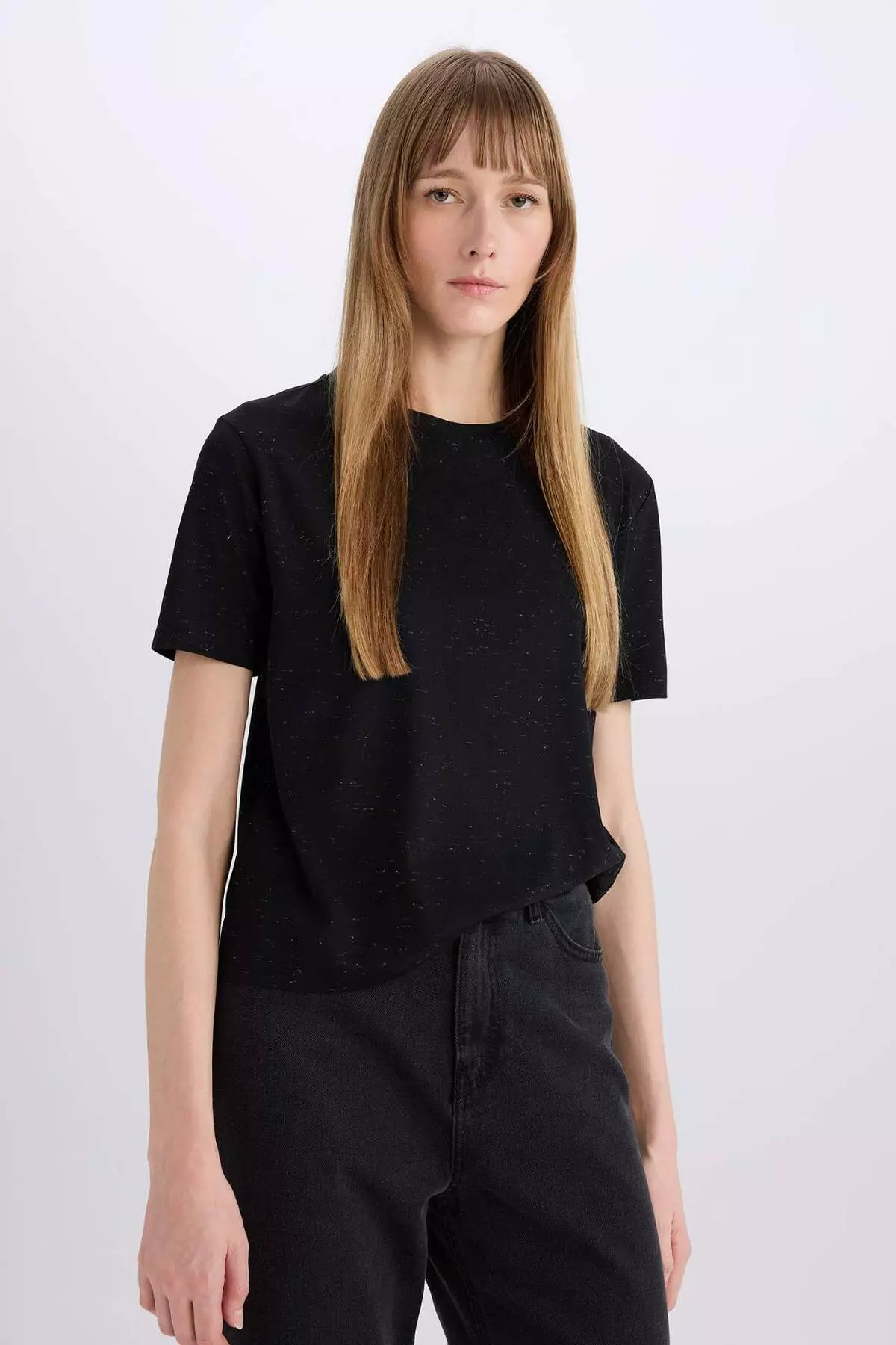 Relax Fit Crew Neck Silvery Fabric Short Sleeve T-Shirt C1662Ax25Sp