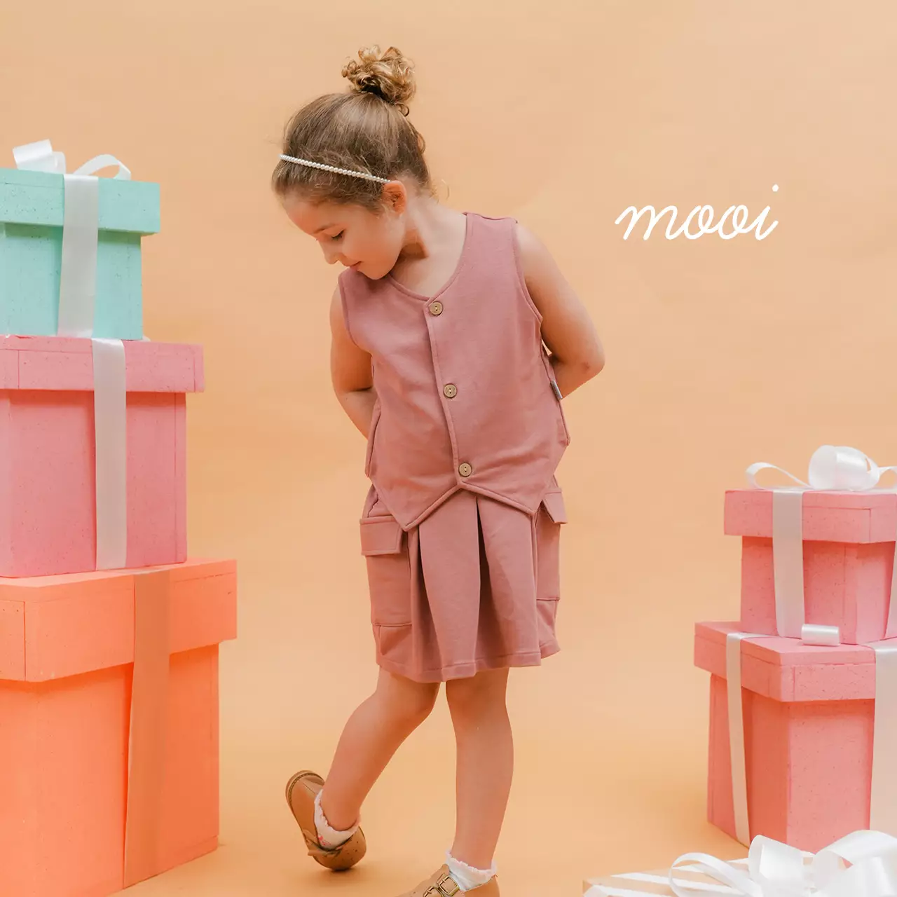 Mooi Atasan Anak Perempuan Evelyn Vest Top - Pink Rose