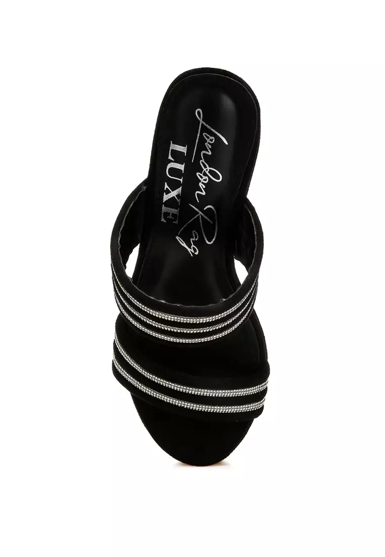 Sandal Wedges Berhias Berlian Imitasi dalam Warna Hitam