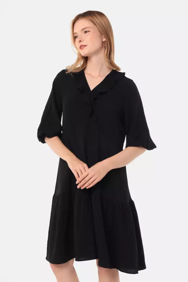 MINIMAL - Holyberry - Midi Wrap Dress - Black Warna Black