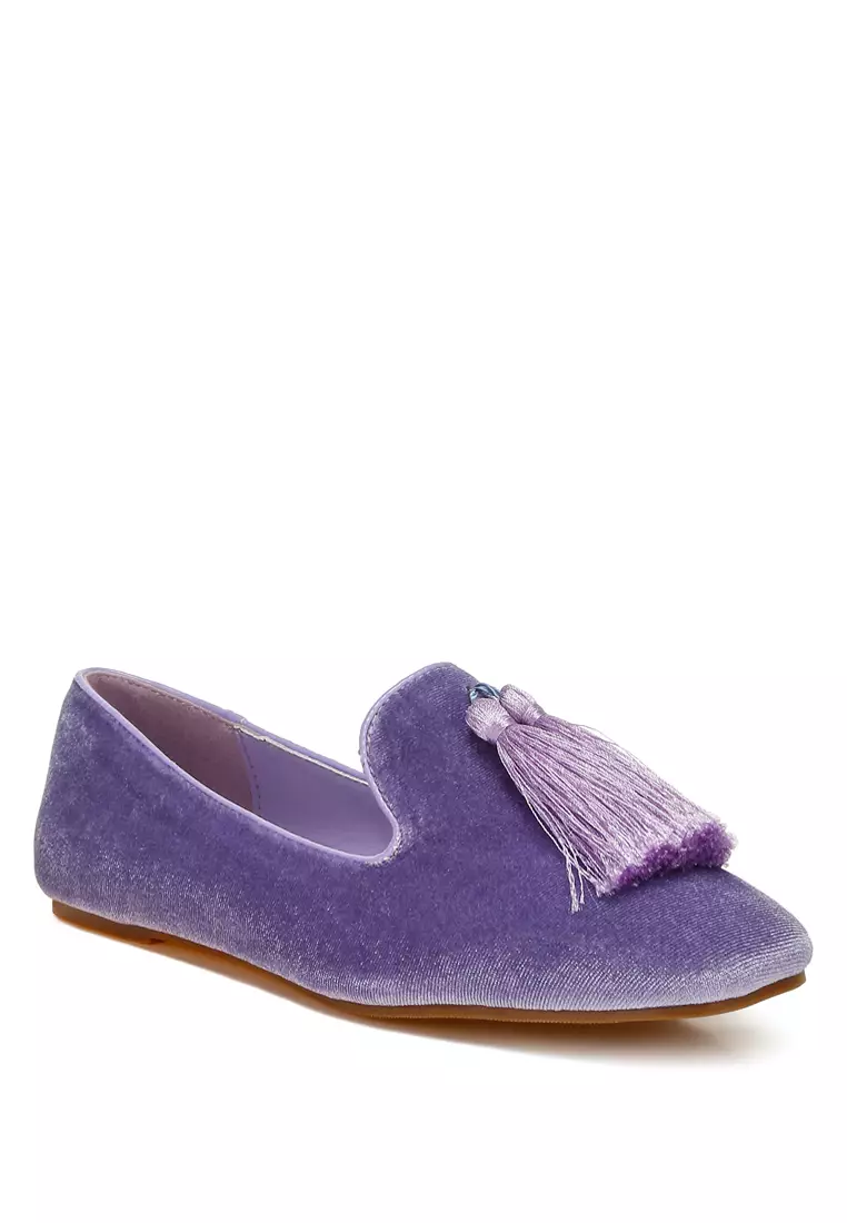Iconic Tassel Detail Velvet Loafers in Lilac