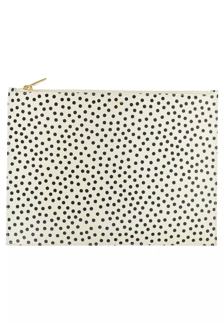 Pre-Loved Saint Laurent Polka Dot Zipped Clutch Bag In White Leather