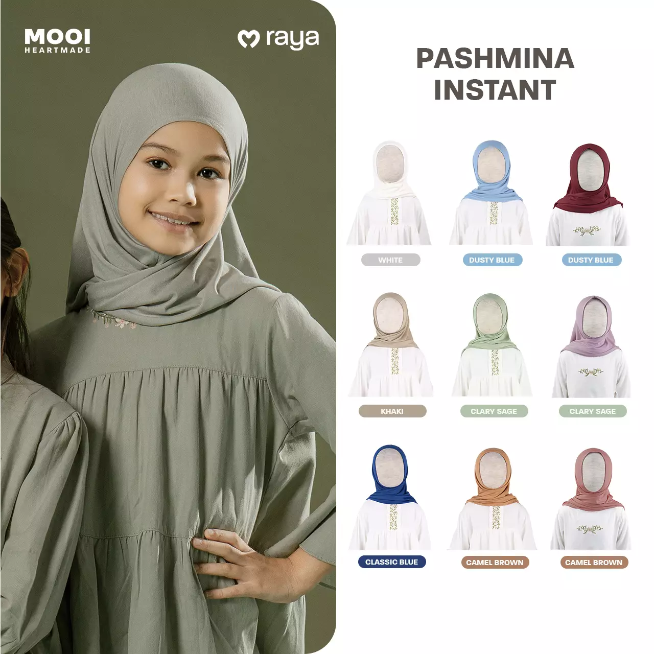 Mooi Pashmina Instan Anak Hijab Anak - Clary Sage