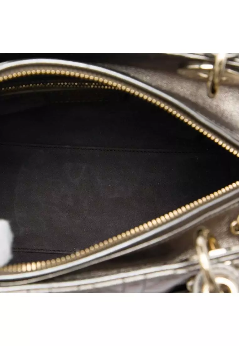 Pre-Loved Dior Medium Metallic Lambskin Cannage Lady Dior