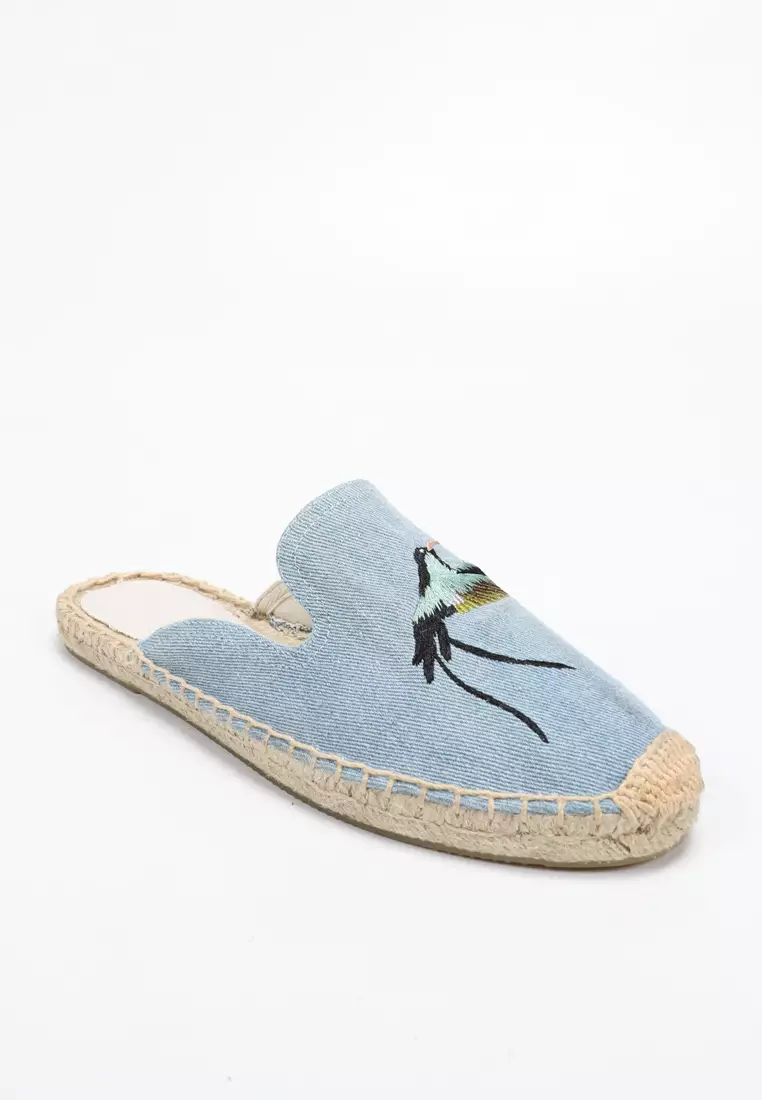 Embroidered Denim Mules HB013