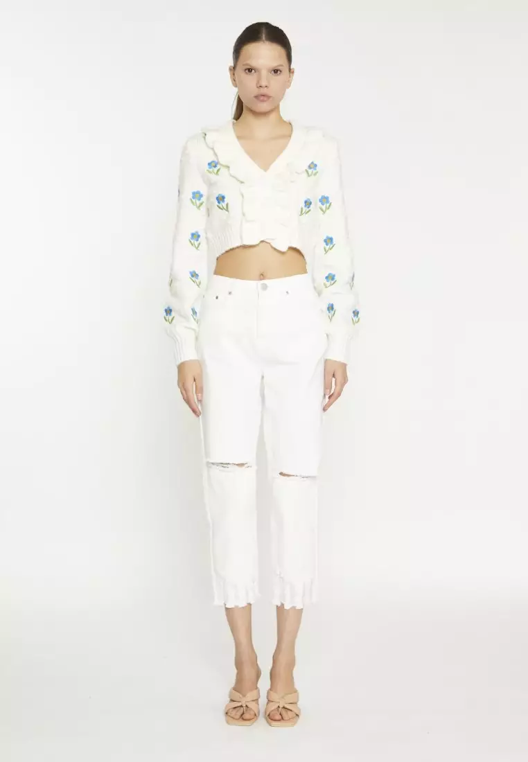 Embroidered Ruffle Cardigan