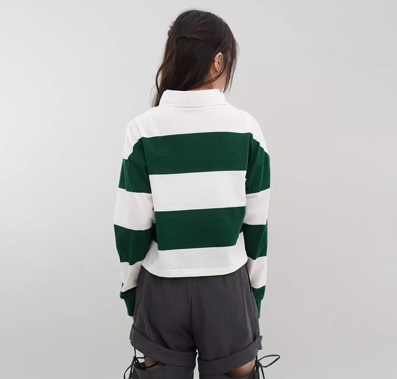 Matsuda Polo Rugby Crop top katun Emika Green Off white
