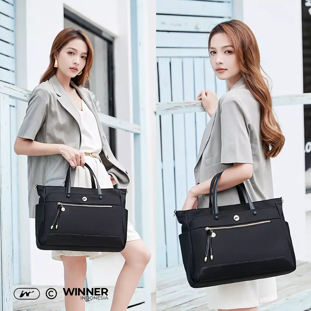 Tas Laptop 15,6 inch Bahu Selempang Nilon Oxford Anti-Air Wanita Bag (T14-024-5185) - Warna Hitam 15,6 inch