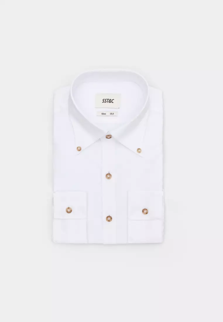 White Texture Slim Fit Shirt