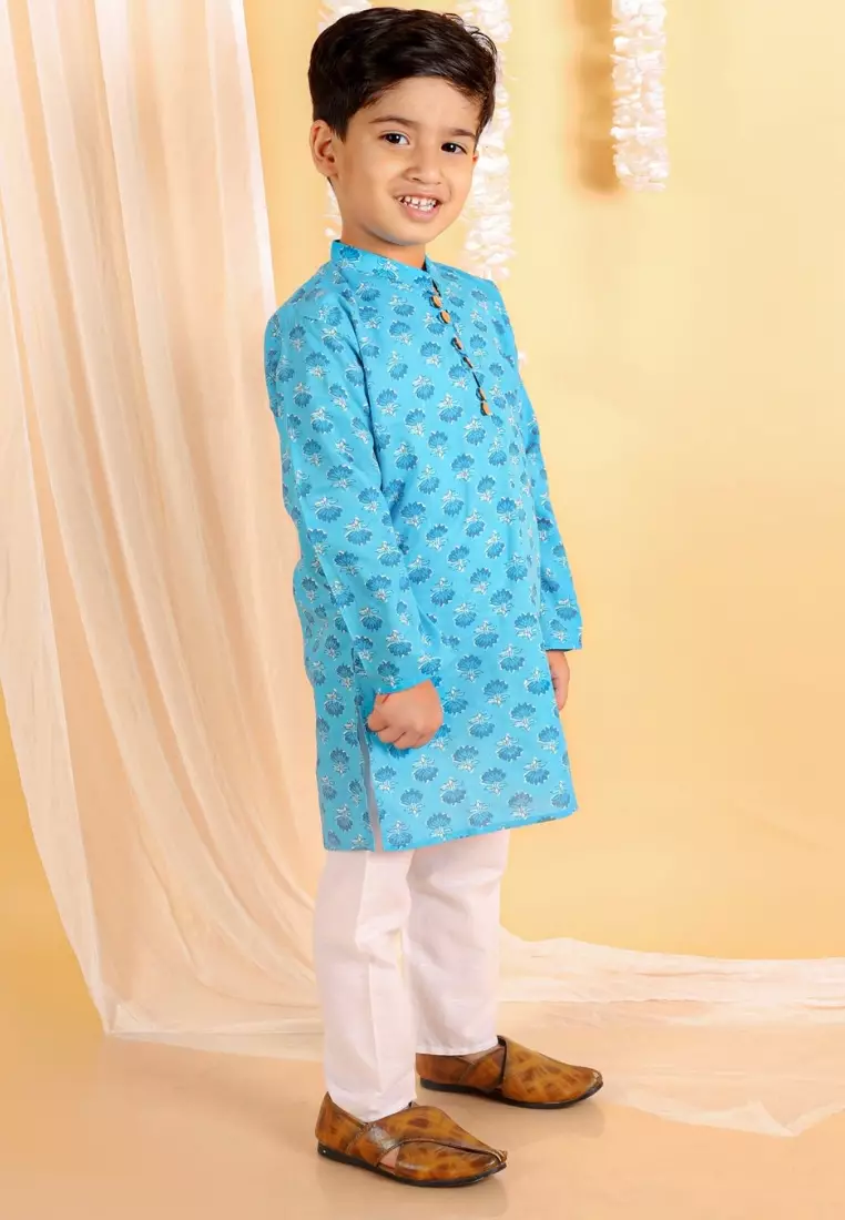 Ocean Blue Boys Kurta Pajama Set