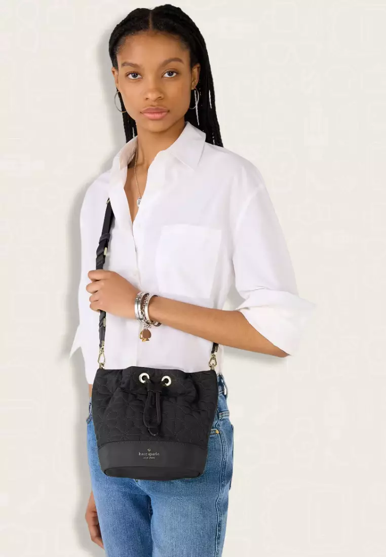 Kate Spade Spade Flower Quilted Fabric Bucket Bag Black