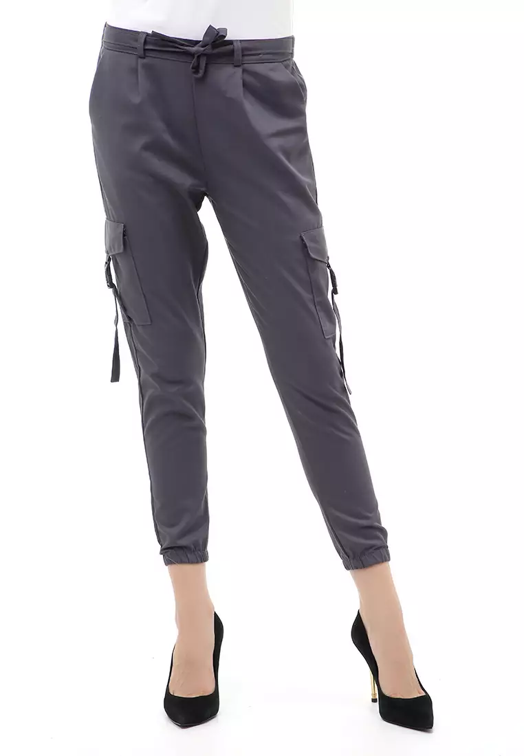 Jourel Celana Panjang Kasual Wanita Jogger Cargo Pants Material Cotton Drill ORIGINAL - Gray