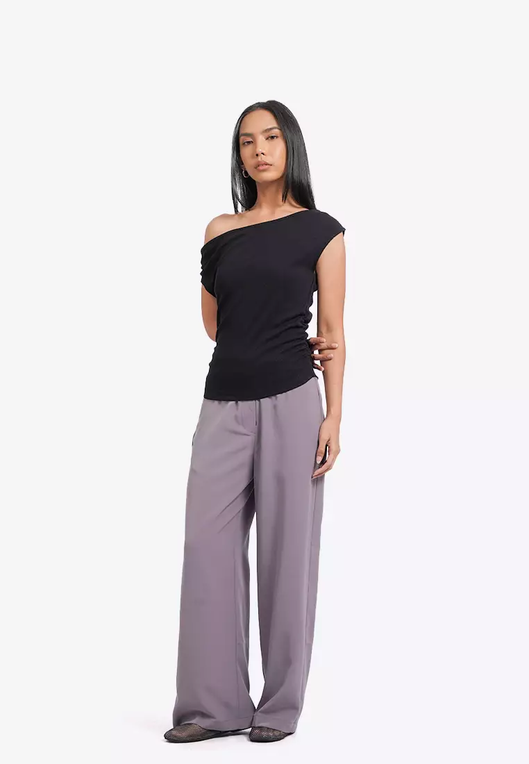 Asymmetrical Sleeveless Ruched Top