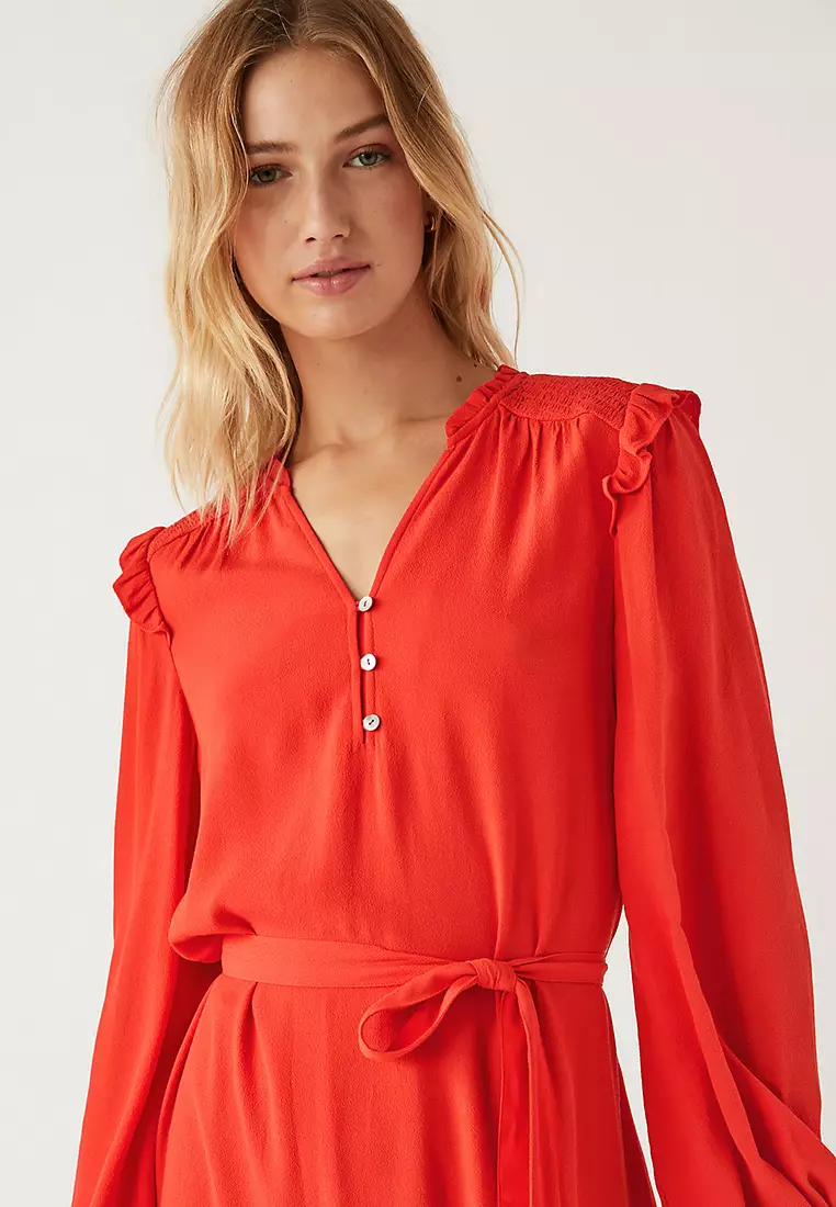 V-Neck Belted Mini Tiered Dress