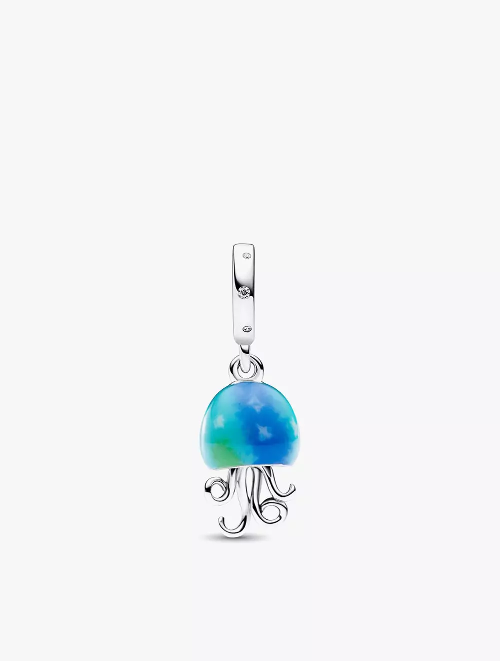Jellyfish sterling silver dangle with clear cubic zirconia and color changing enamel