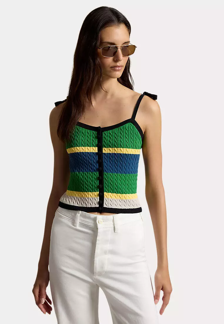 Color-Blocked Cable-Knit Tank Top