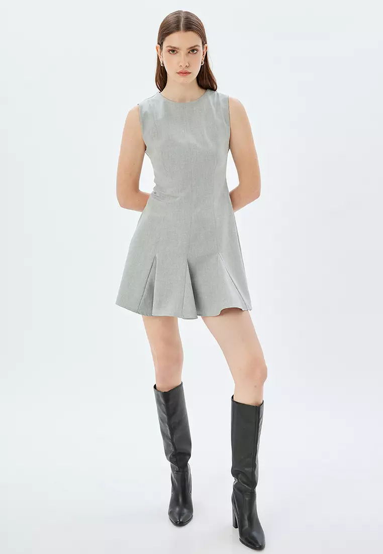 Scoop Neck Sleeveless Flounces Ruffles Pleated Mini Dress
