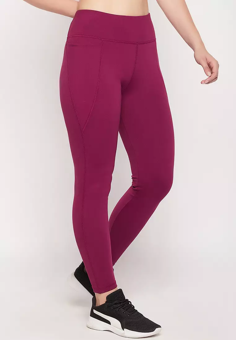 Clovia Feather Feel High Rise 3 Pocket Active Tights in Magenta