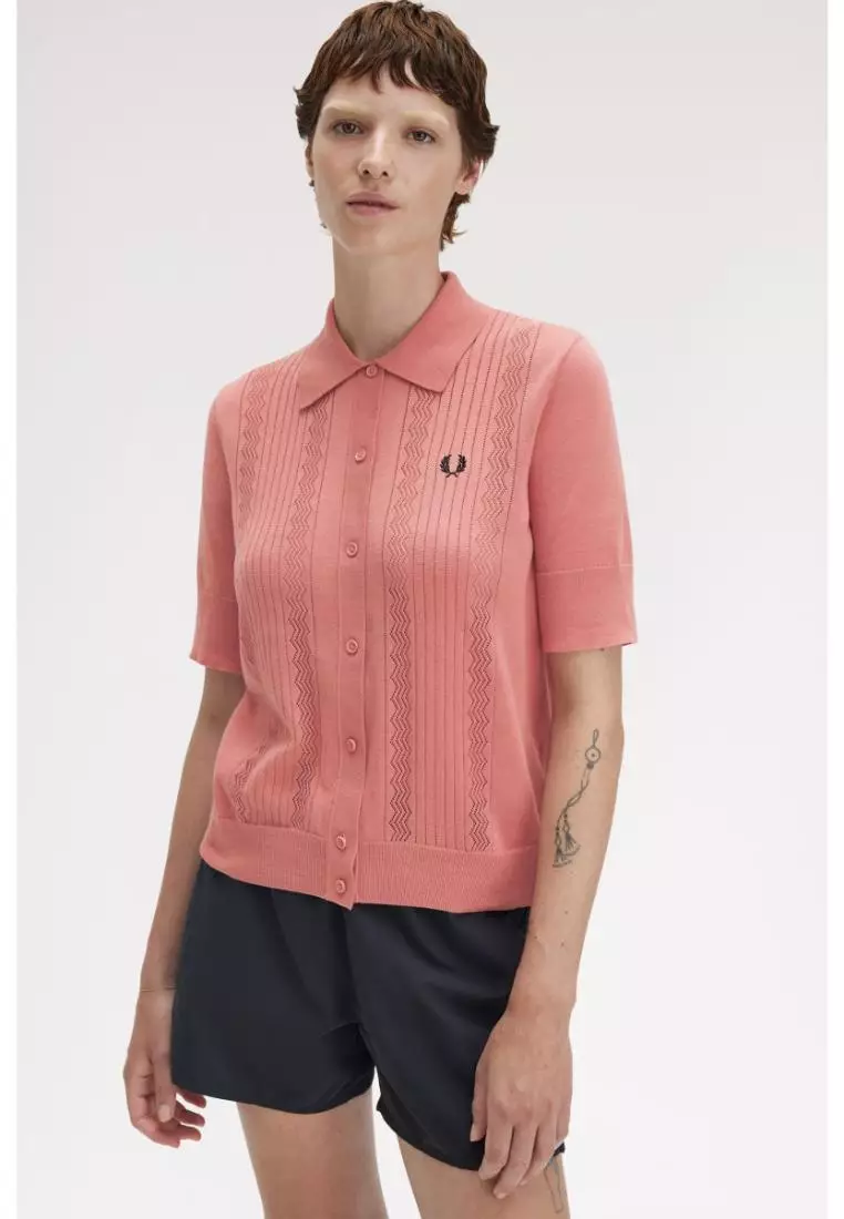 Fred Perry K9133 Pointelle Detail Knitted Shirt (Putty Pink)