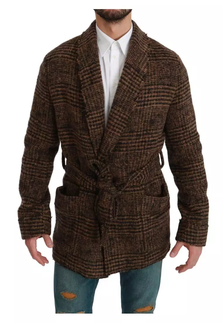 Buy Dolce u0026 Gabbana Dolce u0026 Gabbana Brown Checkered Wool Robe Coat Wrap  Jacket 2024 Online | ZALORA Singapore
