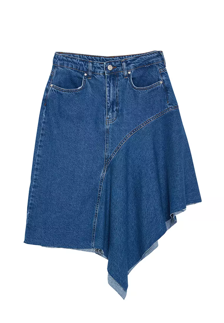 Cotton Asymmetrical Denim Skirt