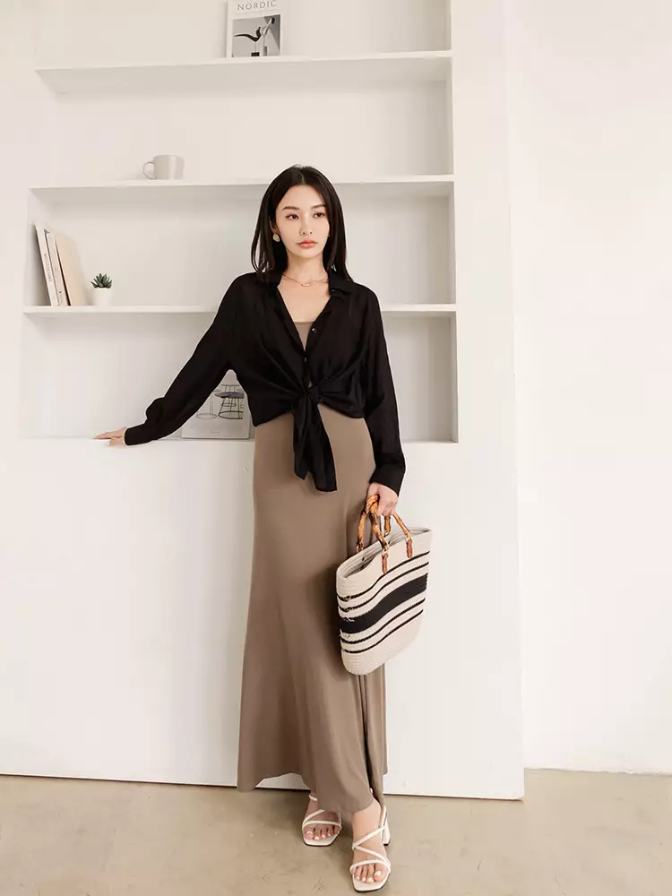 立體紋理翻領寬鬆防曬罩衫襯衫《AB19462》