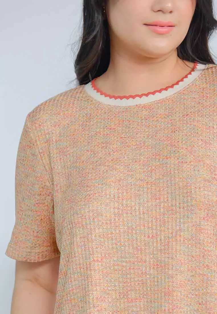 Milly Plus Size Krishna Multicolor Knitted Top with Scallop Ribbing