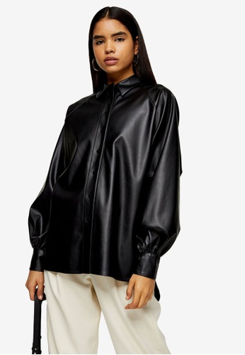 Buy Topshop Black Oversized Pu Shirt Online On Zalora Singapore