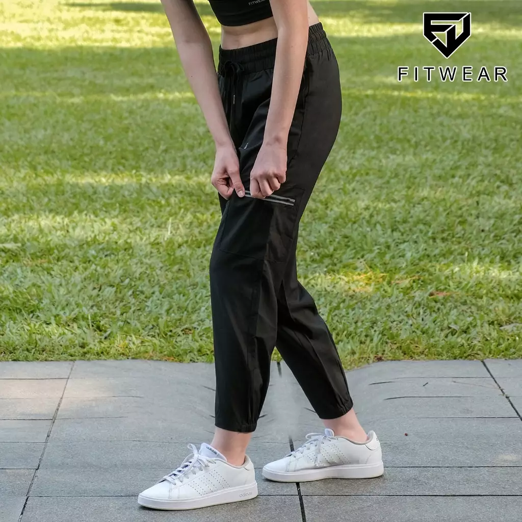 Fitwear Jogger Olahraga Wanita BONNIE 4 POCKET STRIPE DRYFIT OVERSIZE - BLACK