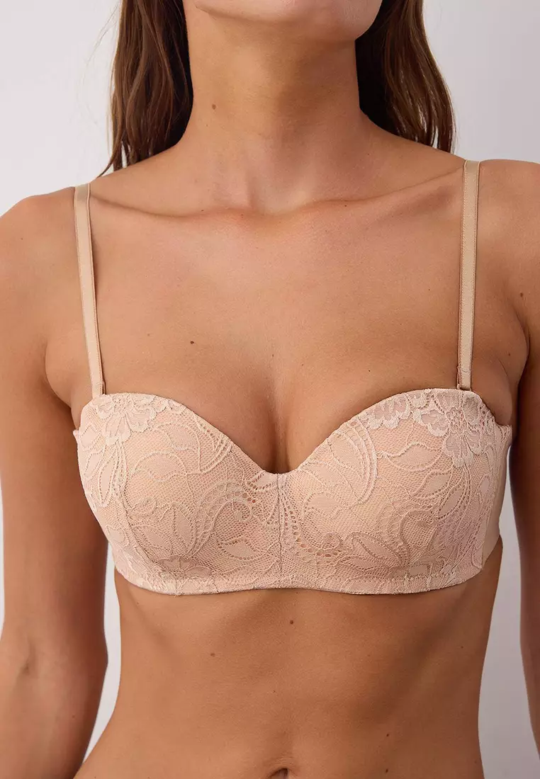 Ten Micro Lace Detailed Covered Strapless Knitted Bra Thmaw26Su00005