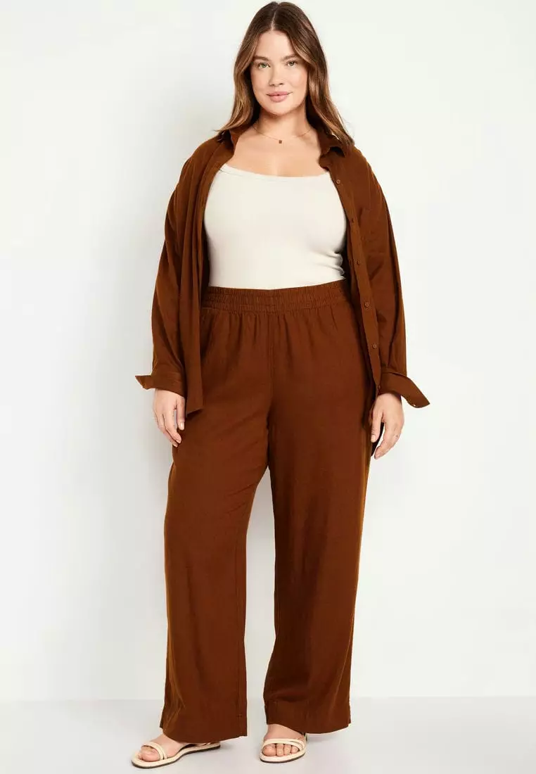 High-Waisted Linen-Blend Wide-Leg Pants