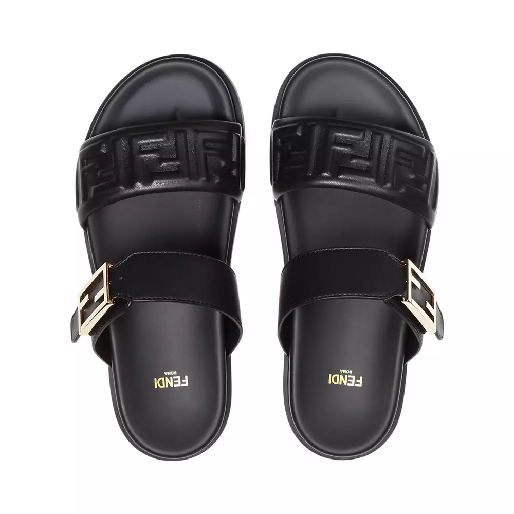 Feel Double-Band Flat Slides Nappa Leather Black