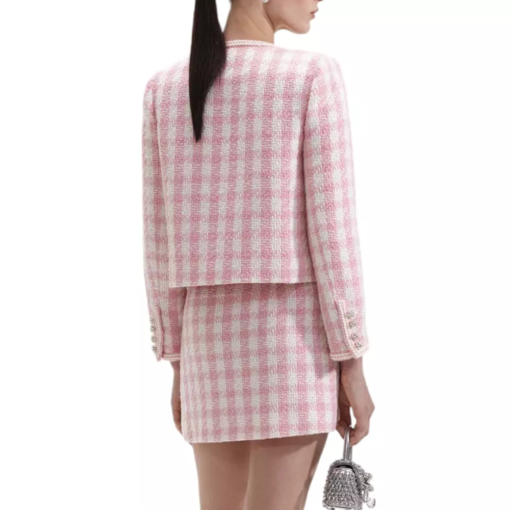 [4.4PRIL KEJUTAN HARGA] Check Boucle Collar Jacket Pink