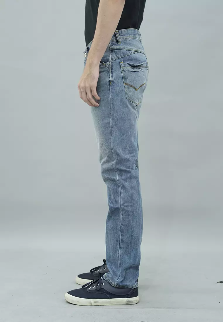 LGS - Celana Panjang Jeans Pria - Premium Denim -  Motif Washed - Perfect Slim Straight - Light Blue - JPF.492.P103.A664.C