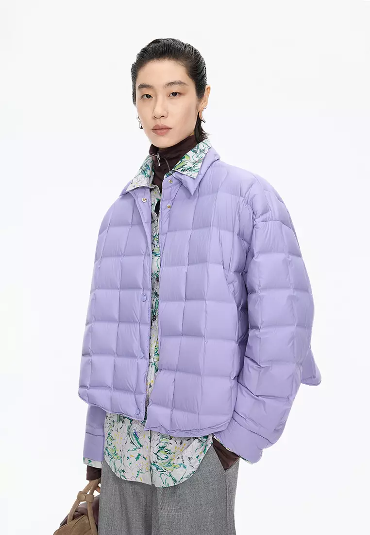 Blend 95% White Goose Down Direct-Fill Fabric Oversized Short Down Jacket