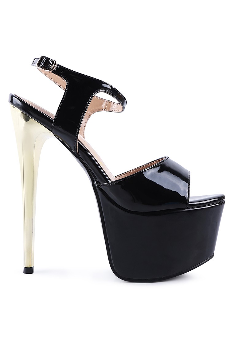 Black Ultra High Heeled Ankle Strap Sandal