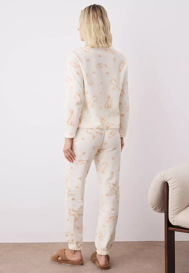 Rabbits Patterned Pajama Top and Pants Set