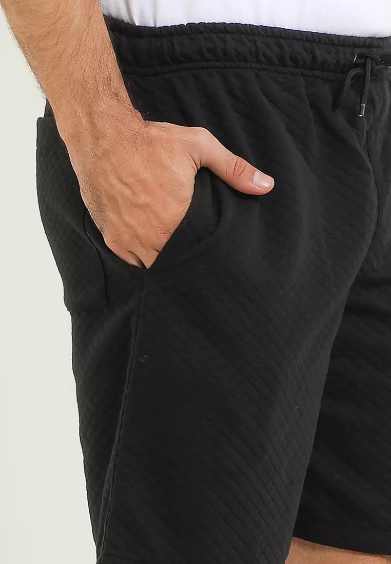 SYZLO Setelan Hoodie Comfy  Diamond Cotton Fleece Atasan Dan Bawahan Boardshort 1 Stel - Black