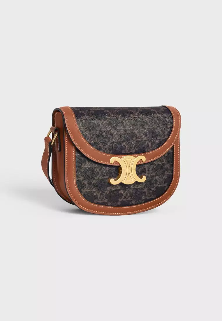 Celine Teen Besace Triomphe Canvas and Calfskin Tan