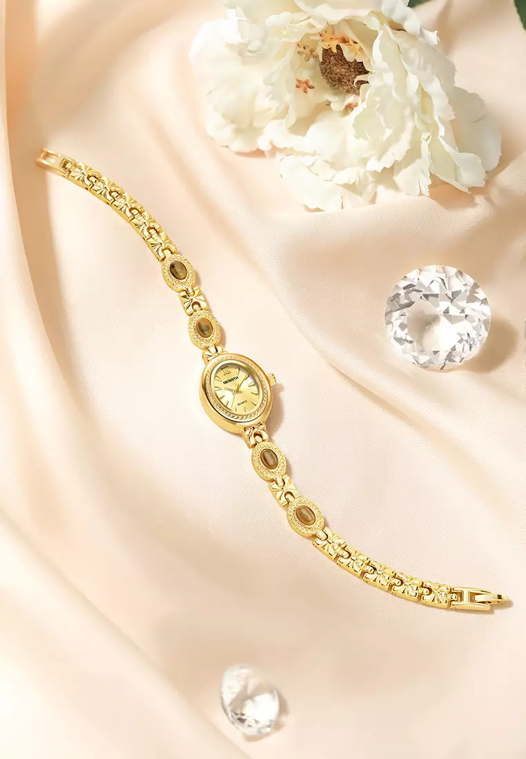 Jam Tangan Wanita Original Korea Style Kuasar Anti Air Tali Stainless Steel Jam Tangan Cewek B016 Gold