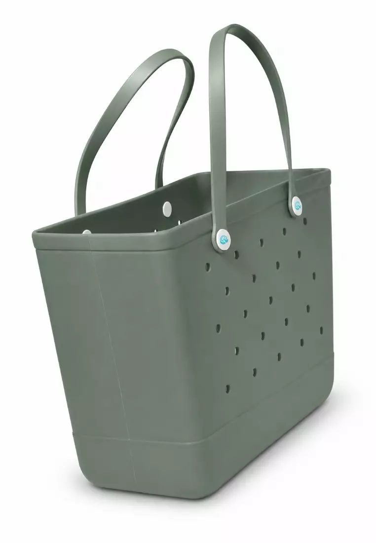 Heavy-Duty Waterproof EVA Rubber Tote Bag Utility Grocery Bag Washable Beach Bag - Forest Green