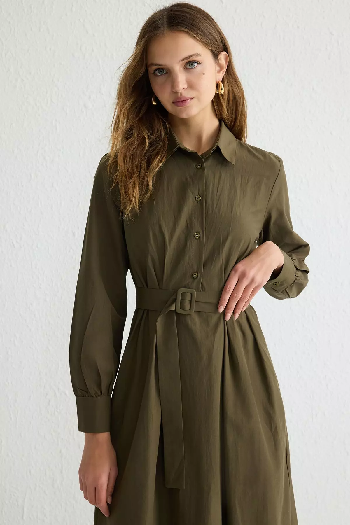 Collared Belted Woven Dress