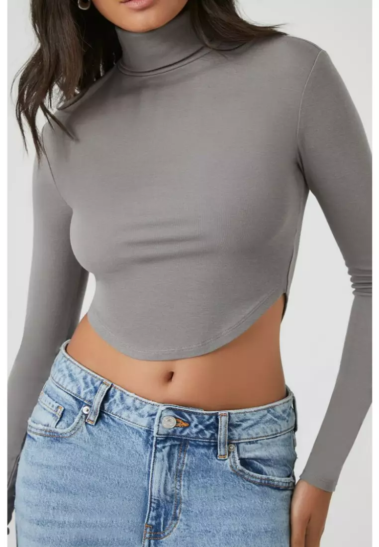 Grey turtleneck sale crop top