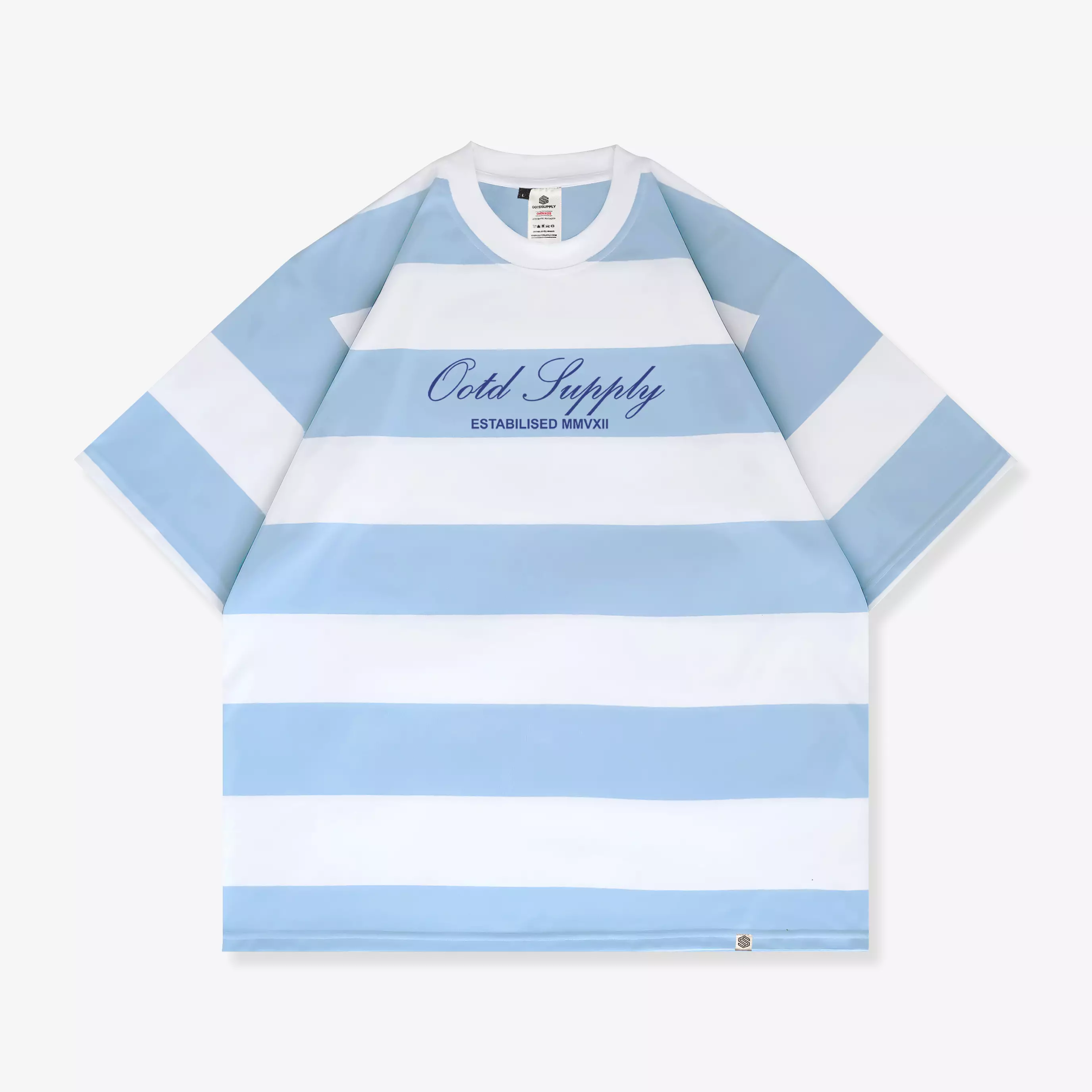 OOTDSUPPLY Oversized Linear Baby Blue & Grey Stripe |  Oversize Pria & Wanita OVZSTP003