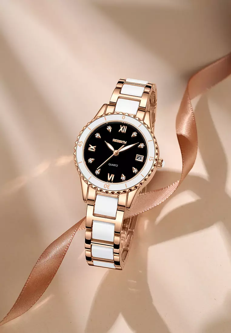Jam Tangan Wanita Korea Berlian Original Anti Air Tali Keramik Jam Tangan Cewek New Wanita roseblack