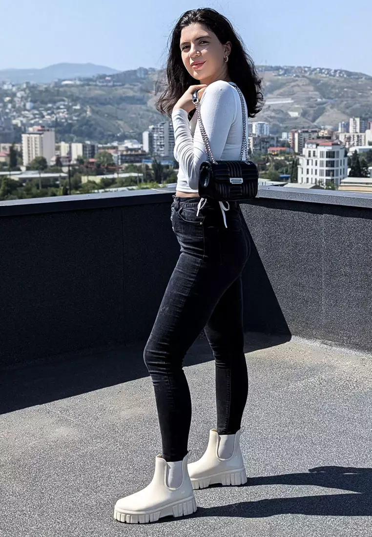 Chunky Chelsea Rain Boots In Beige