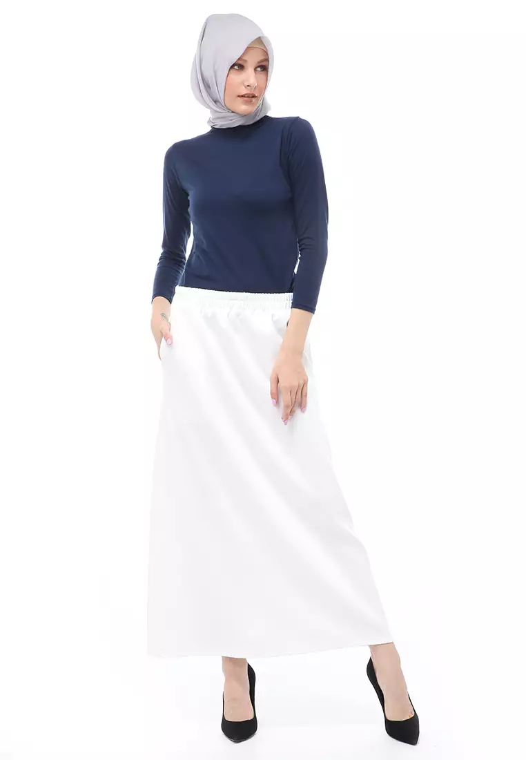 Rok Panjang Muslimah Polos Bawahan Wanita Regular Fit All Size - Putih