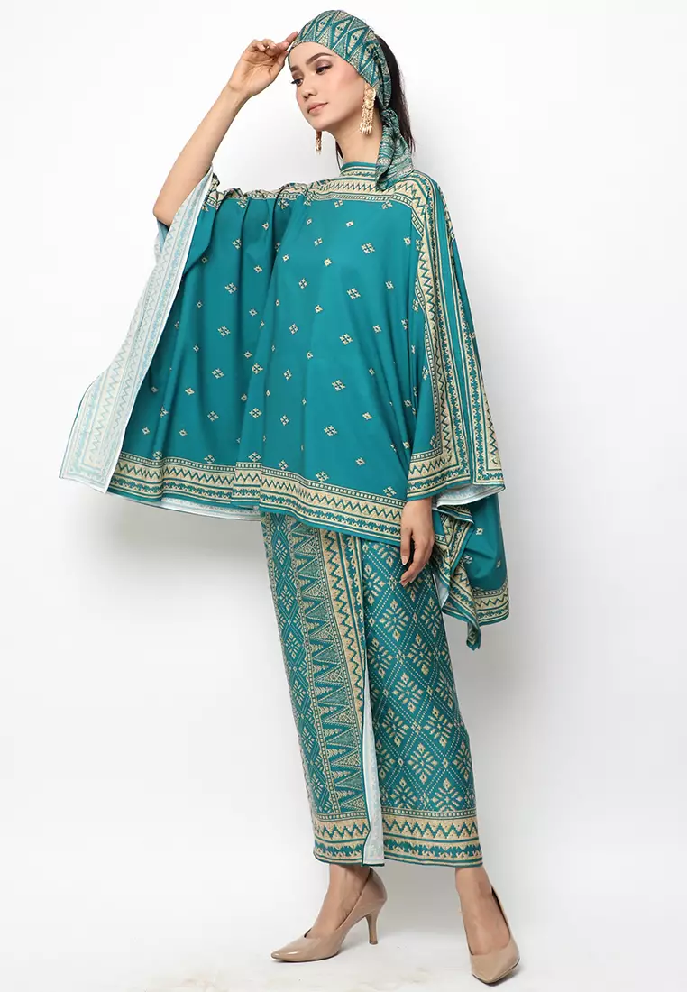 Kanzi Collection Songket R-Neck Teal Green Sarong Set