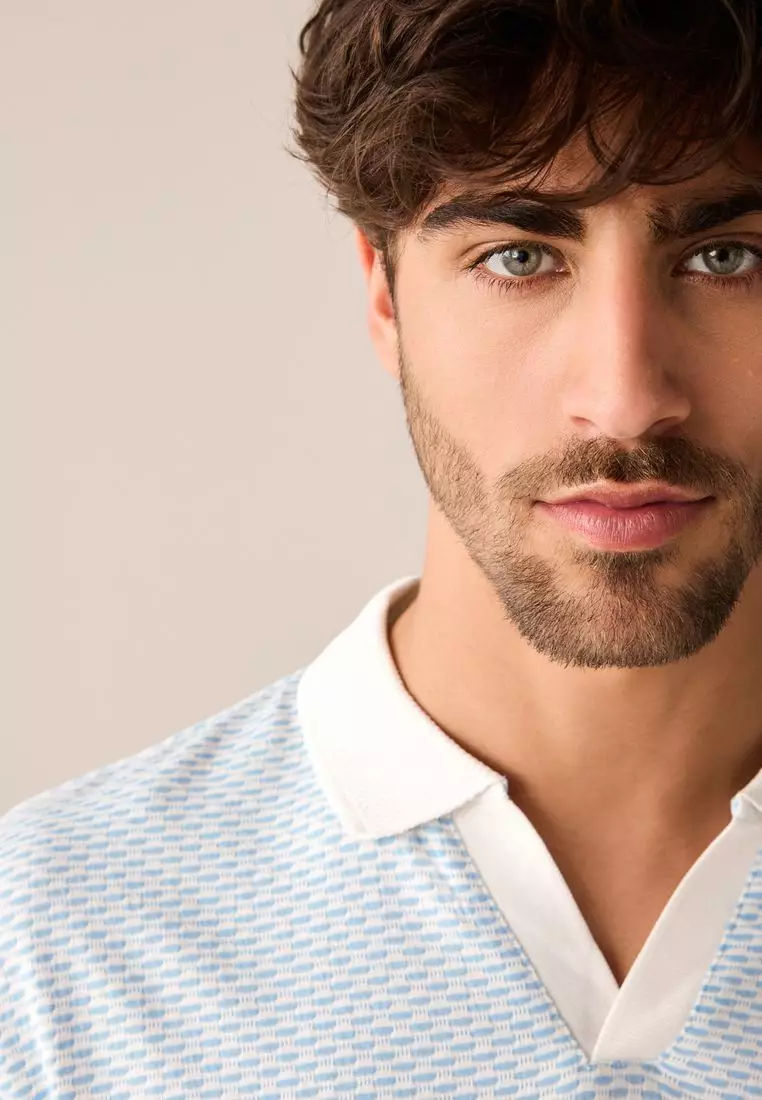 Cuban Collar Textured Short Sleeve Polo Shirt